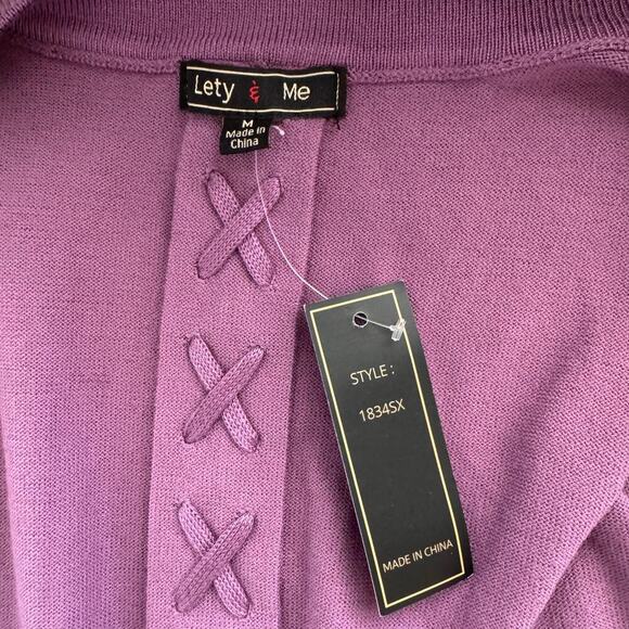 NWT Lety & Me Open-Front 3/4 Sleeves Back Detail Stitch Fix Purple Cardigan M - Picture 6 of 11